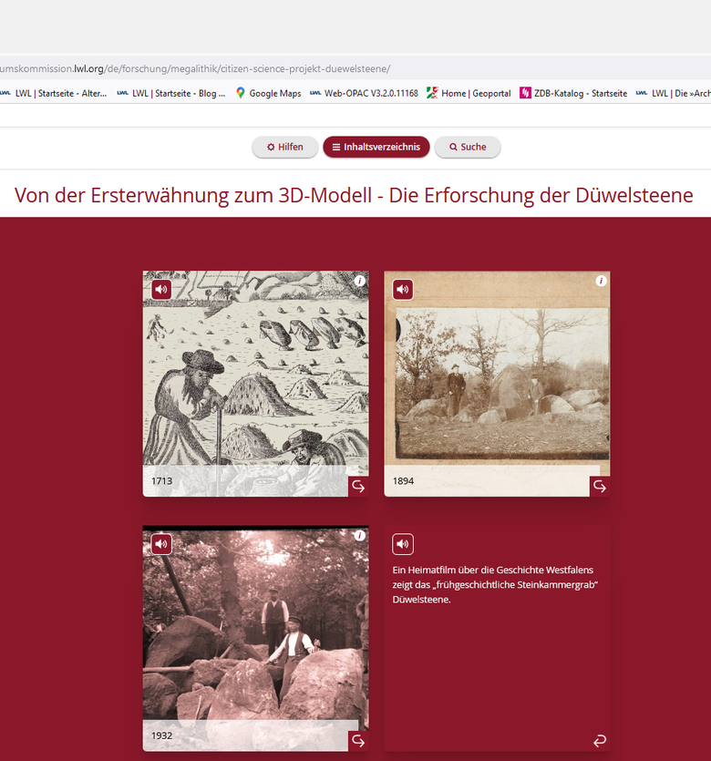 Screenshot der digitalen Ausstellung (Altertumskommission/Jüngerich).