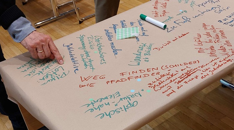 Neben dem Führen lebhafter Diskussionen wurden beim World Café am Nachmittag konstruktive Ideen zusammengetragen (Foto: Altertumskommission/Brieske)